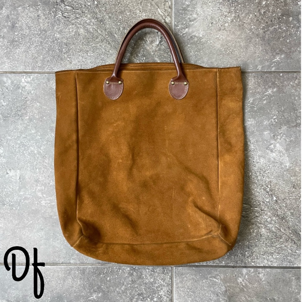 Vintage Brookstone 1970s-80s Butterscotch Brown Suede Tote Bag